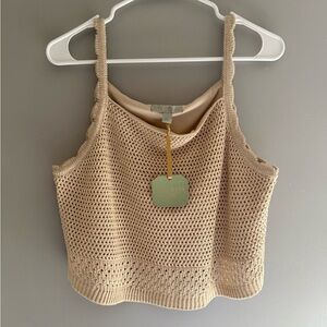 Ryegrass Womans Crochet Sandshell Tank Top SZ LG Boho New Lined Cropped Summer